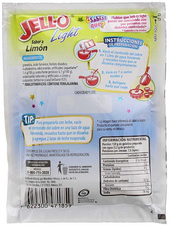 Gelatina Light Limon Jell-O 25.0 - Gr