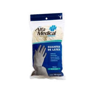 Guantes De Latex  Blanco Mediano  Alfa Medical  10.0 - Pza