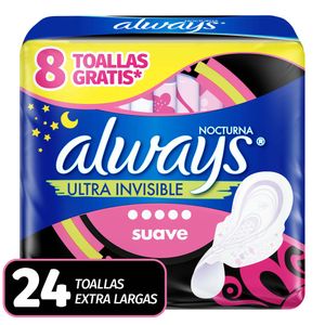 Always Nocturna Ultra Invisible Toallas Extra Largas 24 Unidades