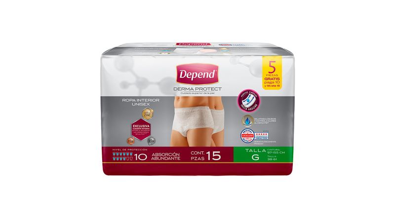 Pañal Depend Nocturno Talla Mediano, 10 pzas.