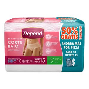 Ropa Interior  Corte Bajo Gde  Depend  15.0 - Pza