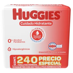 Toallitas Húmedas Huggies Cuidado Hidratante 3 pack 80 pzas