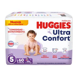 Pañal Huggies UltraConfort Etapa 5 Niña 60 pzas