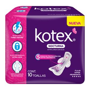 Toalla Fem  Nocturna C/Alas  Kotex Free & So  10.0 - Pza