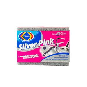 Silver Pink Fibra Esponja   Para Acero Inoxidable 2 Pz.  Cor