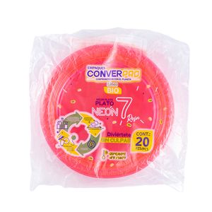 Plato Plastico   Ps 7 Rosa Neon Bio  Converpro   20.0 - Pza